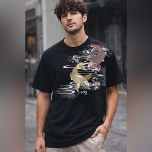 JOYE GOLD FOIL SCREEN PRINT KOI JAPANESE DESIGN T-SHIRT